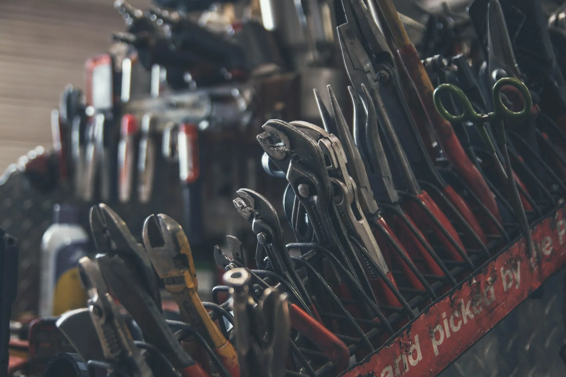 Rack of hand tools in the workshop