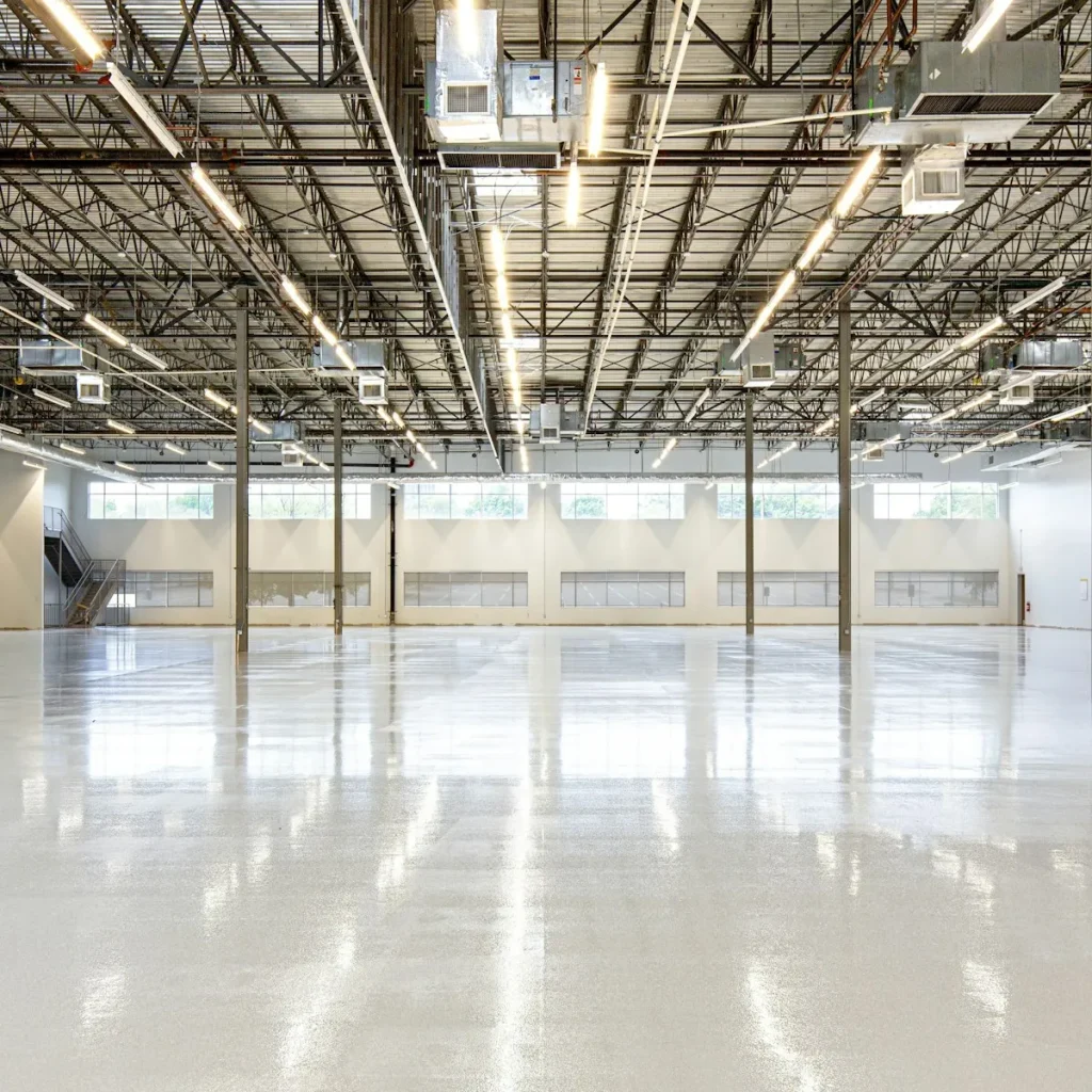 Warehouse floor with racked stock