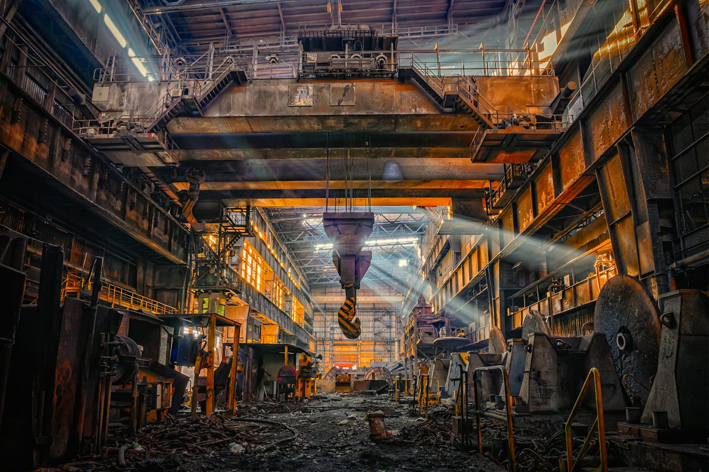 Overhead crane bay inside a steel mill
