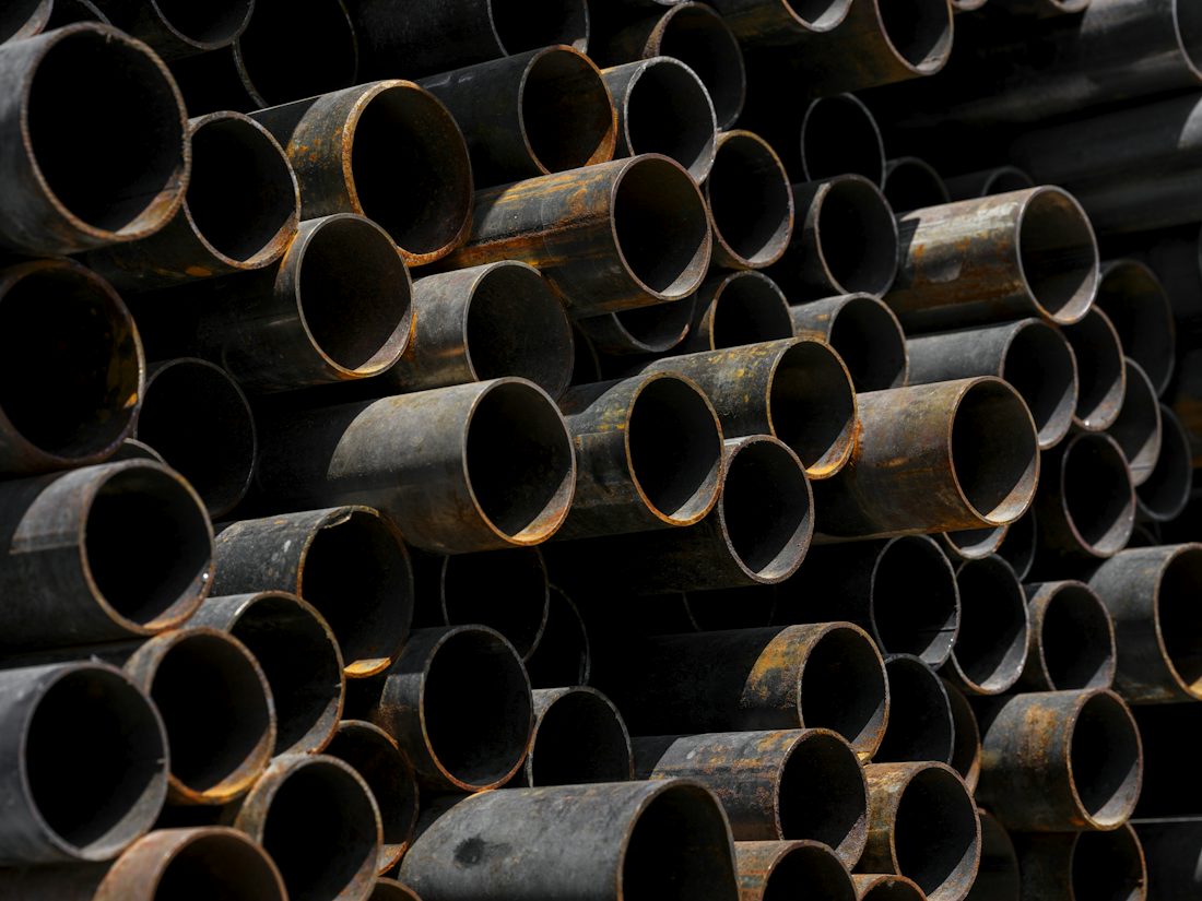 Stacked steel pipes